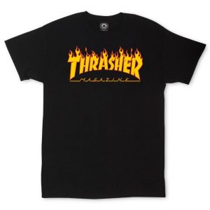 t-shirt thrasher flame logo black
