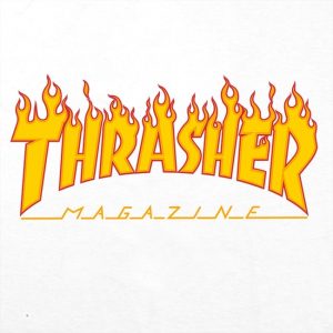 t-shirt thrasher flame logo white