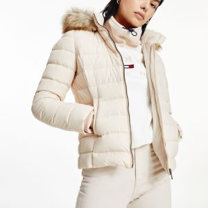 tommy hilfiger basic hooded down jacket smooth stone