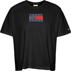 t-shirt tommy hilfiger crop metallic flag black