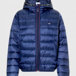 tommy hilfiger quilted tape hooded jacket twilight navy